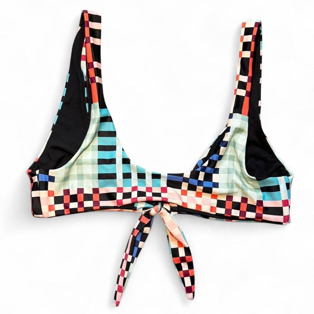NWT MINKPINK Penelope Multicolor Checkered Plaid Tie-Front Bikini Top — LARGE - Picture 6 of 7